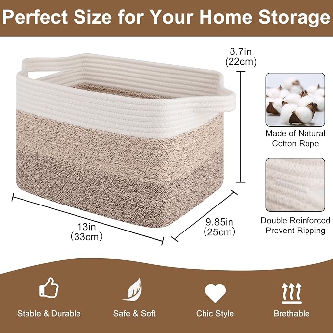 Storage Basket for Organizing, Woven Baskets for Storage, Rectangle Decorative - Image 2
