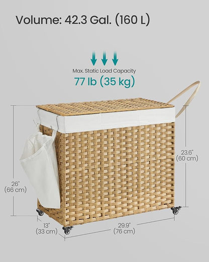 SONGMICS Laundry Hamper with Lid, 42.3 Gallons, Rolling Laundry Basket with - Image 5