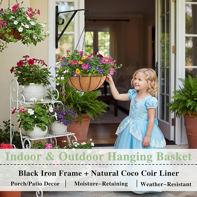 EIMQUVW Outdoor Metal Hanging Planters Basket Hanging Baskets - Image 6