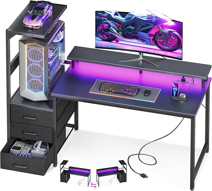AODK 52 Inch Gaming Desk with USB Charging Ports & LED Light- Reversible by AODK