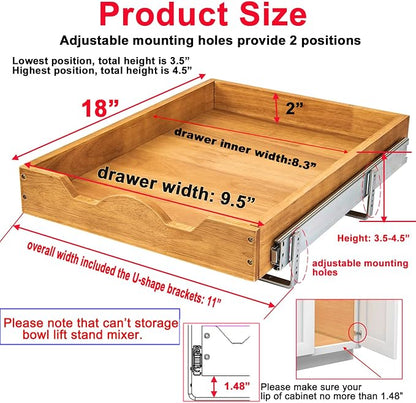DINDON Pull Out Cabinet Organizer 1 Tier，Single Tier Oak Wood Under Cabinet - Image 2