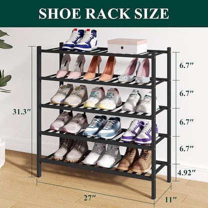Smiry Bamboo Shoe Rack for Closet, 5 Tier Wooden Stackable Shoe Organizer - Image 2