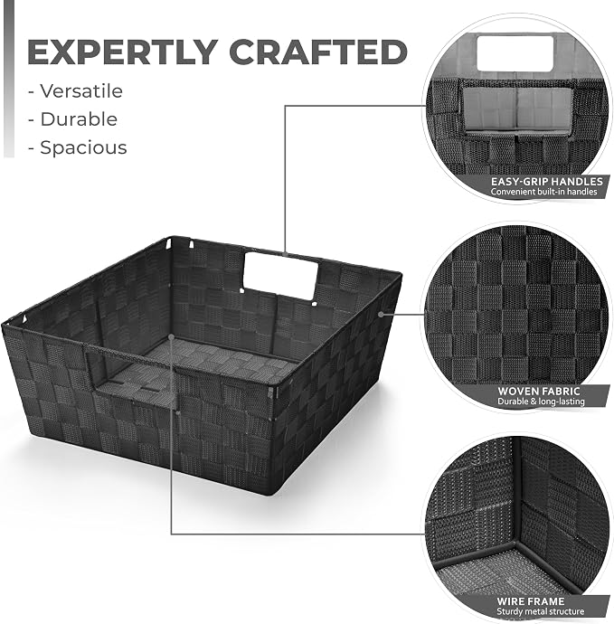 Sorbus Set of 3 Large Woven Storage Baskets – Mesh Hand-Woven Baskets - Image 2