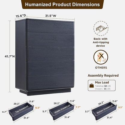 ACCOHOHO Modern 5 Drawer Dresser - Image 2