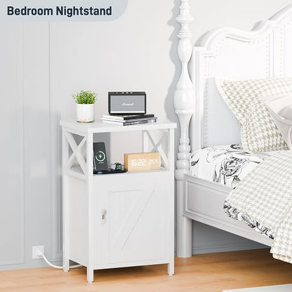 runjuly Wooden Nightstand with Lock Storage and Charging Station, Lockable - Image 4