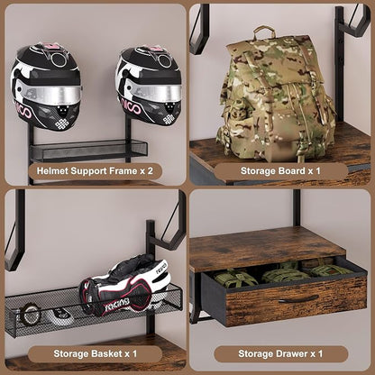 EasyPAG Motorcycle Helmet Holder Wall Mount, 2 Helmet Holder | Drawer and Mesh - Image 5