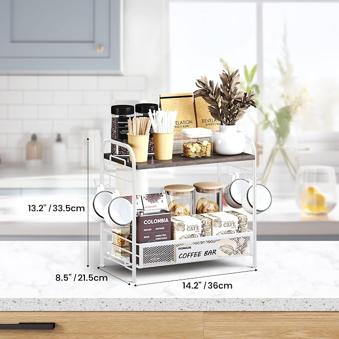 Coffee Bar Organizer for Countertop Station, Simple Assembly 2 Tier Shelf for - Image 3