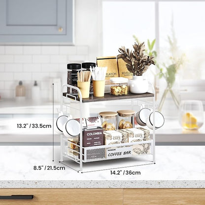 Coffee Bar Organizer for Countertop Station, Simple Assembly 2 Tier Shelf for - Image 3