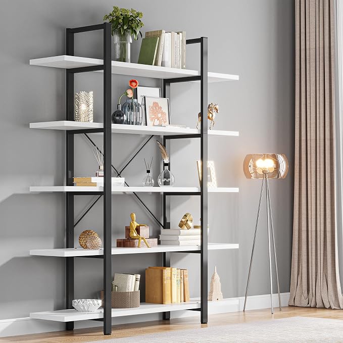 Tribesigns 5-Tier Bookshelf, Vintage Industrial Style Bookcase 72 H x 12 W x by Tribesigns