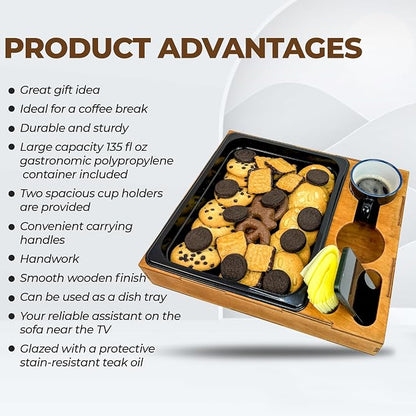 Wooden Serving Tray with Cup Holder - Image 2