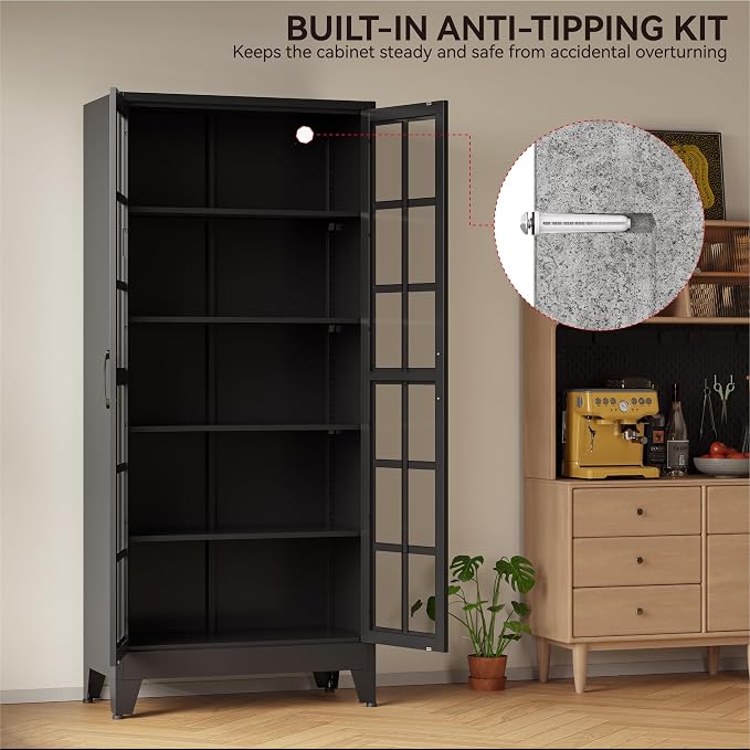 COFaR 71" Black Metal Pantry Cabinet - Image 7