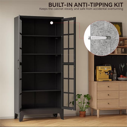 COFaR 71" Black Metal Pantry Cabinet - Image 7