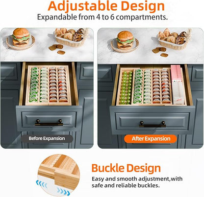 Simple Trending Bamboo Coffee Pod Holder Drawer, Expandable K Cup Pod Storage - Image 5