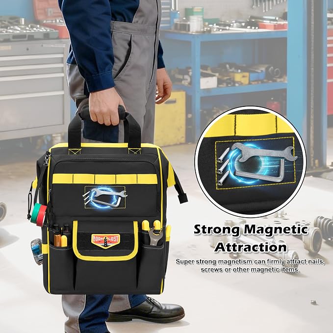 Tool Bag Backpack with Zipper Pouch and Magnetic Attraction Area, Heavy-Duty - Image 2
