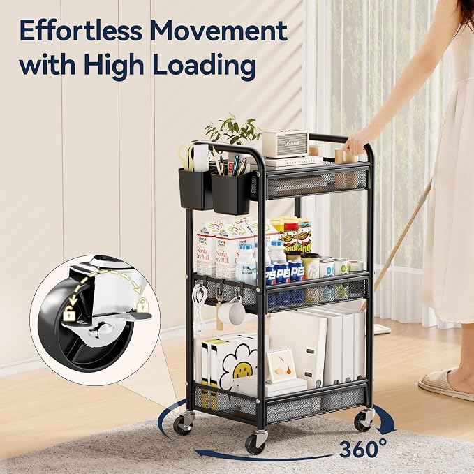 YASONIC 3 Tier Rolling Cart – Metal Utility Storage Carts - Image 5