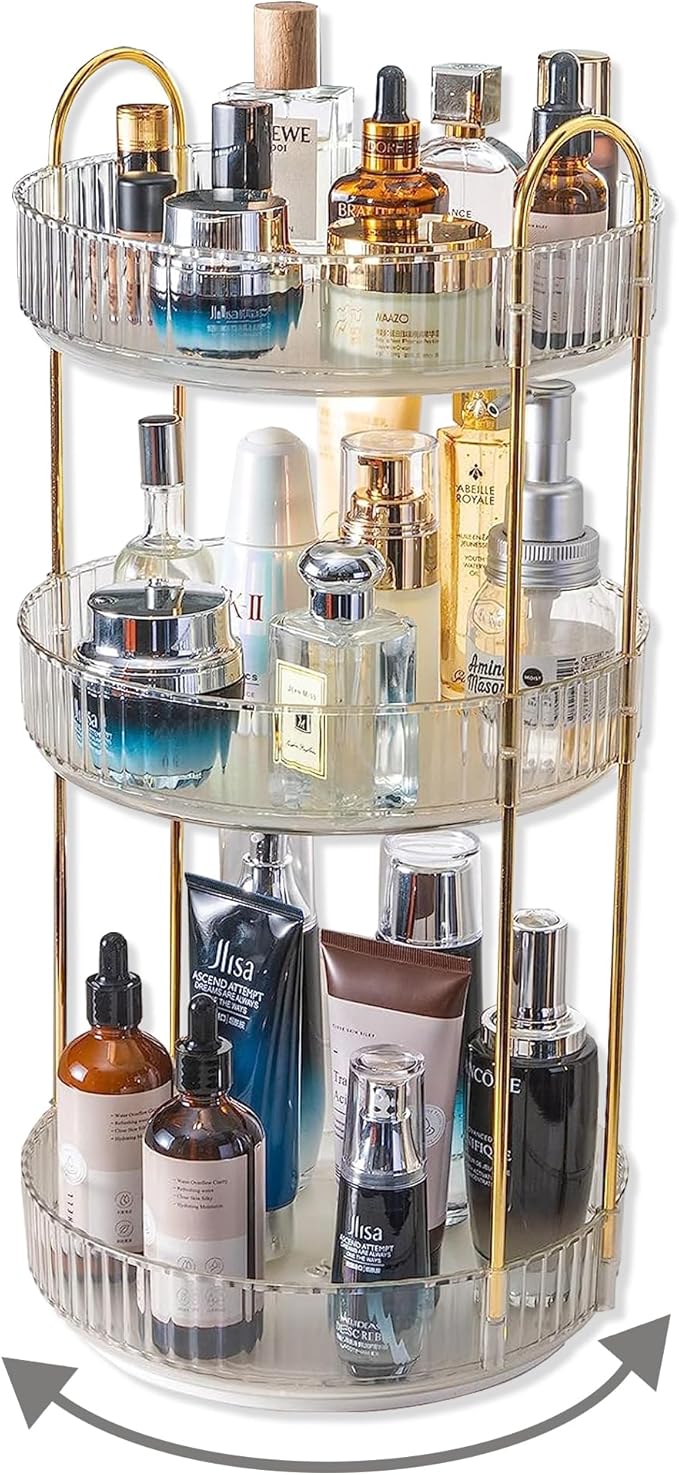 360 Rotating Makeup Organizer, 3 Tier Large Capacity Make Up Organizers and by Asayuee