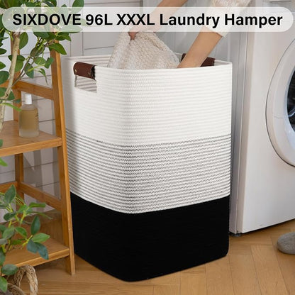 Laundry Hamper 96L Extra Large Laundry Basket, Woven Blanket Basket, Cotton - Image 2