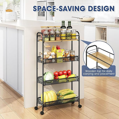 TOOLF 4-Tier Slim Rolling Cart, Metal Utility Cart, Slide Out Storage Cart - Image 4