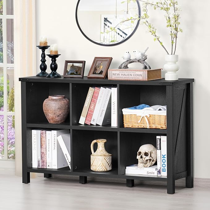 6 Cube Bookcase, Farmhouse Wood Low Storage Organizer Book Shelf, Hallway Book by Joaxswe