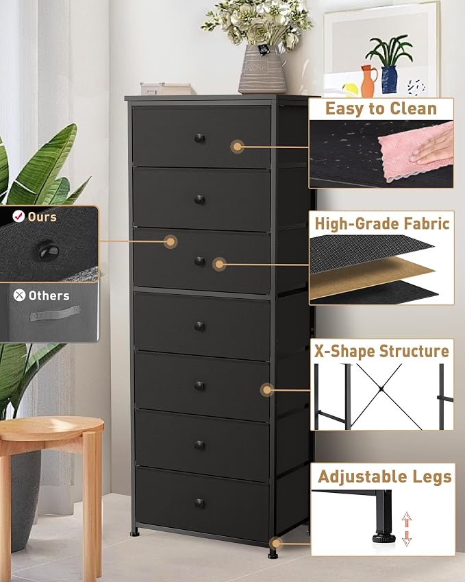 Mifuro Tall Fabric Dresser for Bedroom, Vertical Storage Organizer Tower - Image 8