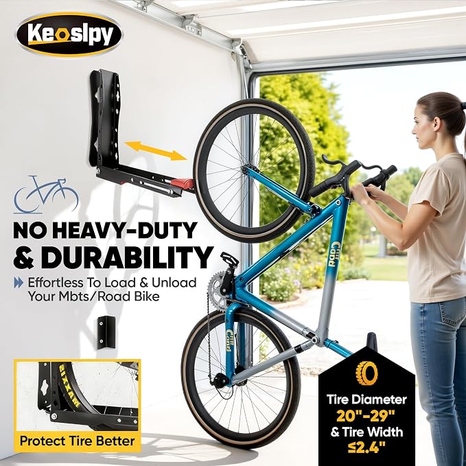 Swivel Bike Wall Mount Space Saving, Garage Bike Rack Wall Mount, No Lifting - Image 4