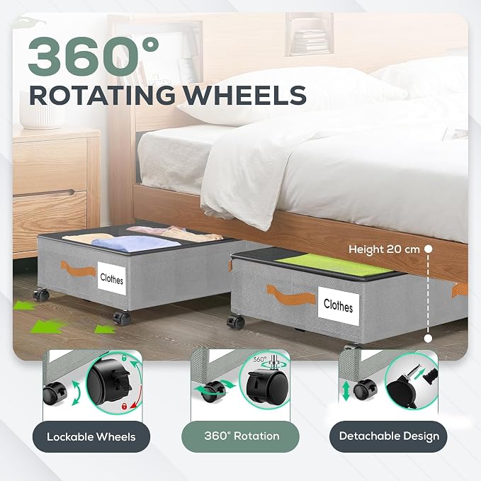 Under Bed Storage with Wheels, 2 Pack| Low Profile Storage Organizer with Clear - Image 4