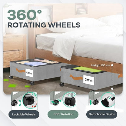 Under Bed Storage with Wheels, 2 Pack| Low Profile Storage Organizer with Clear - Image 4