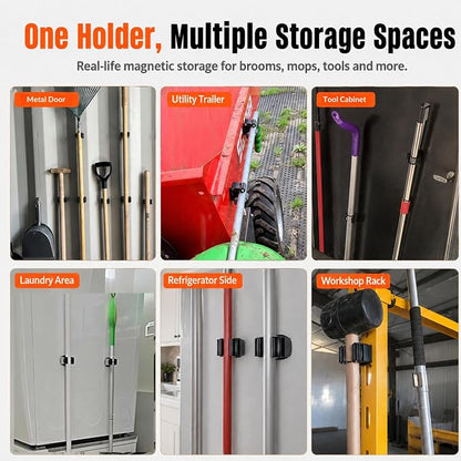 3-H Magnetic Broom Holder 4pcs, Stainless Steel No Drill Mop Holder Wall Mount - Image 4
