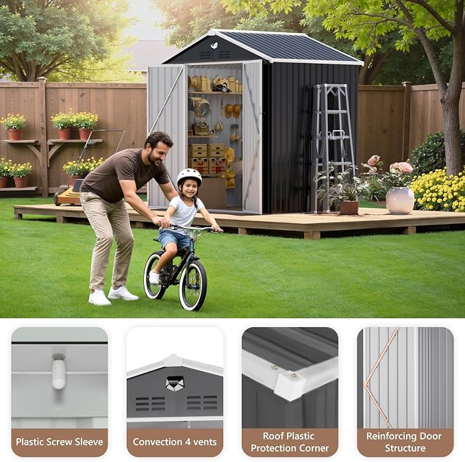 8X6 FT Outdoor Storage Shed, Metal Garden Shed, Storage Tool Sheds - Image 6