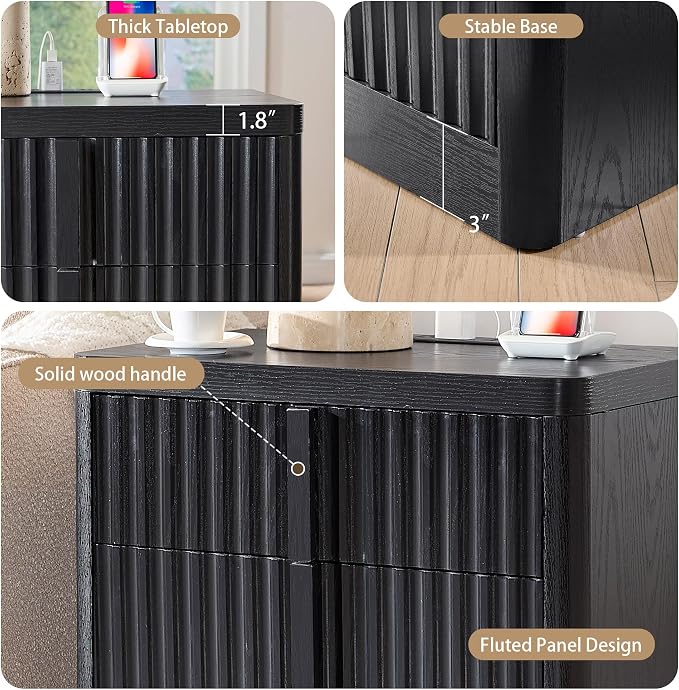 23.6" Nightstand Set of 2 with Charging Station, Side Table with 3 Storage - Image 6