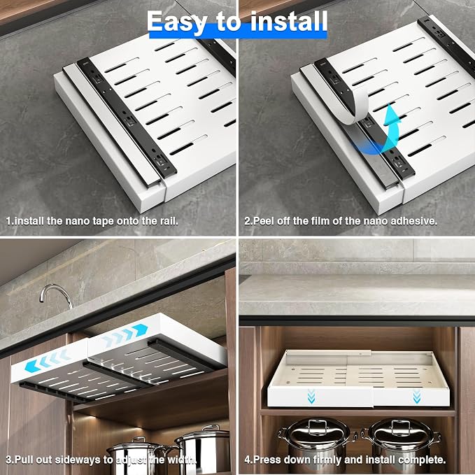 Mustorn 2 Pack Pull Out Cabinet Organizer, Expandable Slide Out Drawers - Image 8