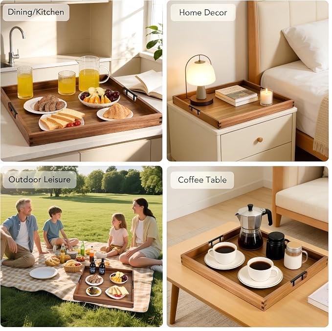 Joy&Grace Ottoman Tray for Living Room Large Acacia Wooden Serving Tray - Image 4