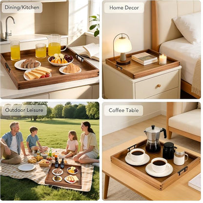 Joy&Grace Ottoman Tray for Living Room Large Acacia Wooden Serving Tray - Image 4