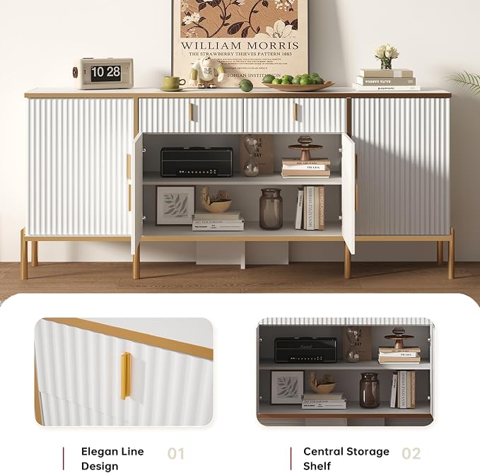 60" Modern Kitchen Buffet Cabinet, Buffets & Sideboard - Image 5