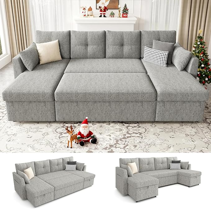 Huatean Home Oversized Pullout Couch Bed, 110 inch 2 in 1 Sleeper Sofa Couch by huateanhome