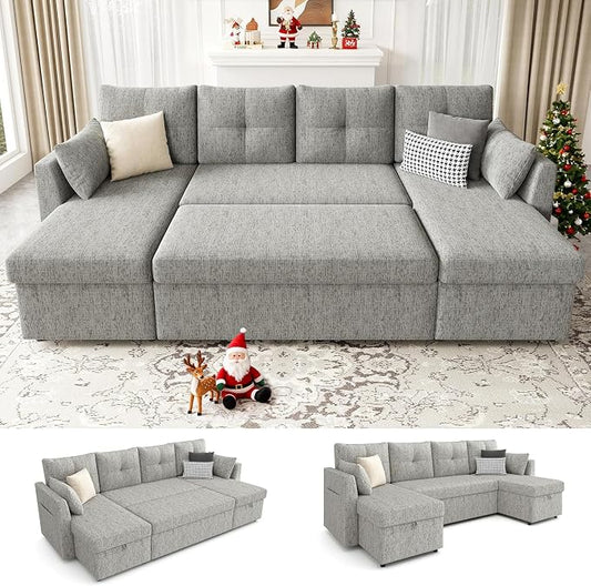 Huatean Home Oversized Pullout Couch Bed, 110 inch 2 in 1 Sleeper Sofa Couch by huateanhome