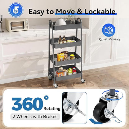 OLIXIS Metal 4 Tiers Utility Rolling Cart, Mobile Storage Shelf - Image 3