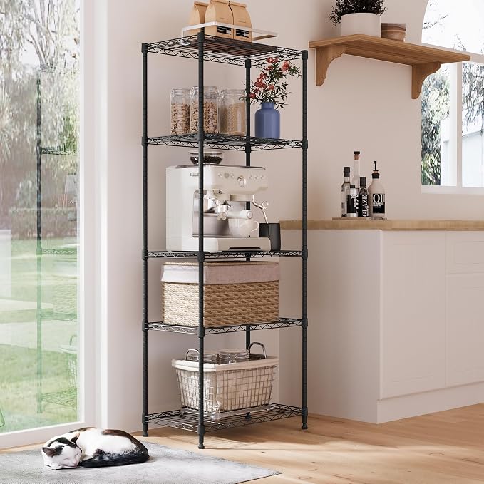 IZEUK 5-Tier Black Metal Storage Shelves, Adjustable Wire Shelving Unit - Image 6