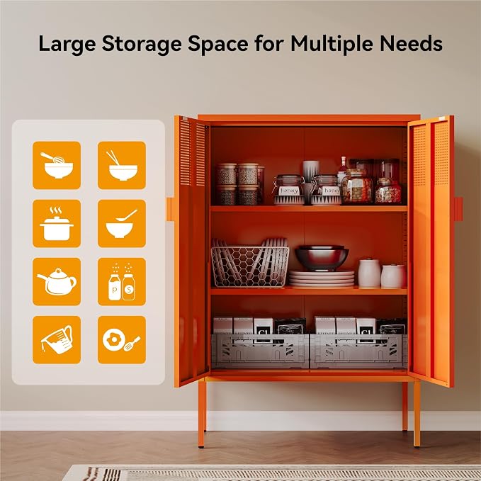 COFaR Orange Metal Storage Cabinet, 47”H Vibrant Coffee Bar & Buffet Sideboard - Image 6