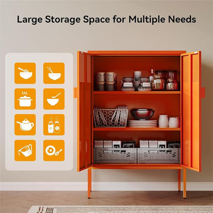COFaR Orange Metal Storage Cabinet, 47”H Vibrant Coffee Bar & Buffet Sideboard - Image 6