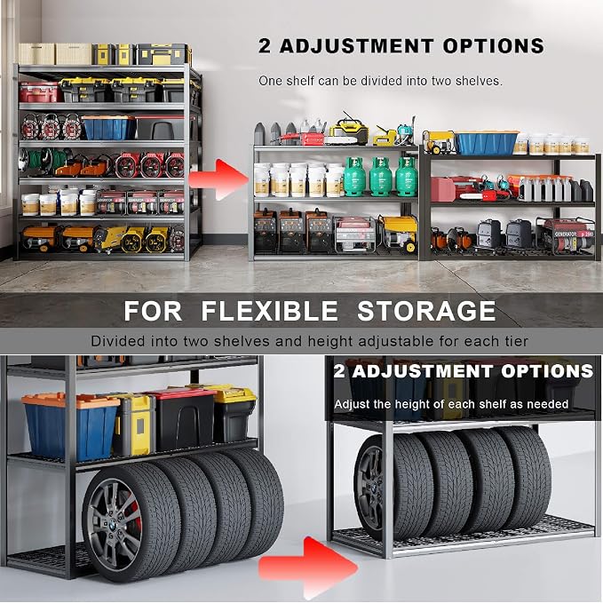 64" Wide 6-Tier Garage Shelving Unit, Heavy Duty Garage Storage Shelves - Image 4