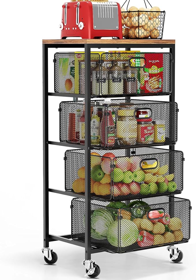 Goovilla Kitchen Cart with Drawers, Lockable Wheels with Wooden Top, Fruit by Goovilla