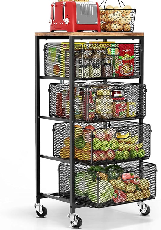 Goovilla Kitchen Cart with Drawers, Lockable Wheels with Wooden Top, Fruit by Goovilla