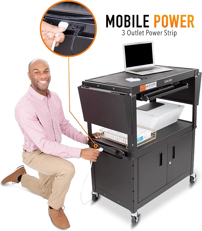 Line Leader Large AV Cart with Locking Cabinet & Drop Leaves, Rolling Height - Image 4