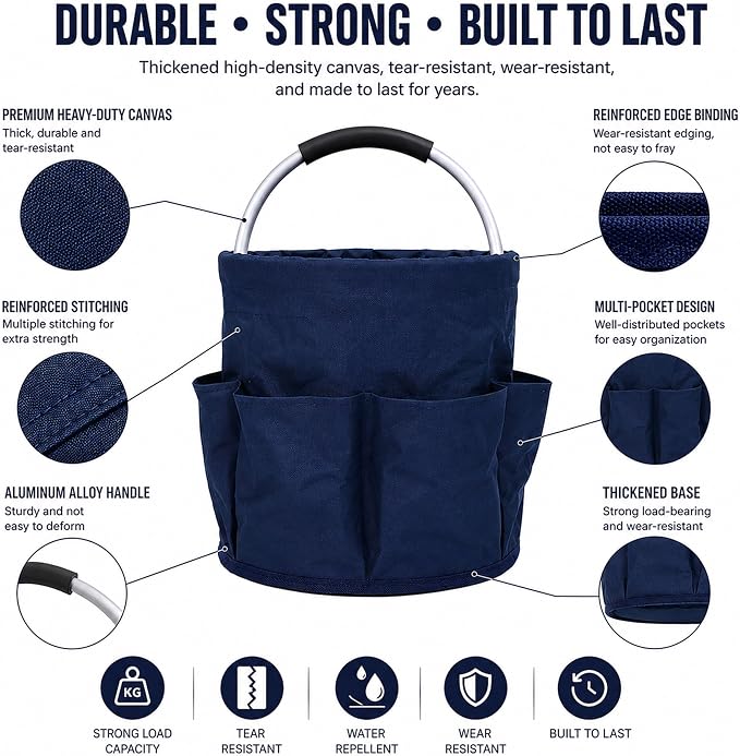 Cleaning Caddy with Handle, Foldable 17L Cleaning Supplies Basket with 6 Pockets - Image 4