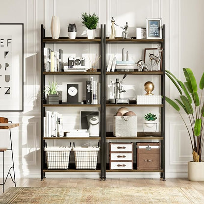 NUMENN Bookshelf, 5 Tier Freestanding Shelving Unit, Dark Walnut | Metal Frame - Image 4