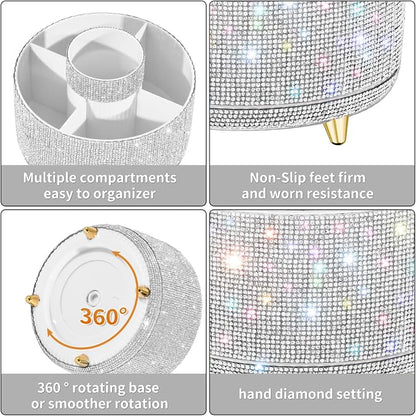 fanado Bling Diamond Makeup Brush Holder, 360° Rotating Makeup Organizer - Image 3