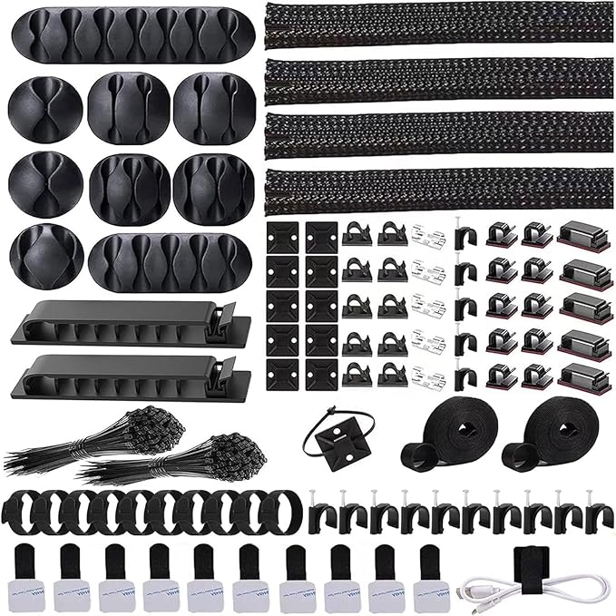 ELII 302PCS Cable Management Kit 4 Cable Sleeve, 45Cable Clips, 11Cable Holders by OfficeArtCraftsProducts