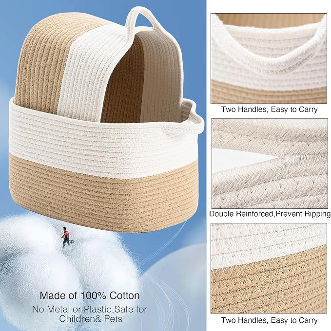 DUHEL Cotton Rope Woven Storage Basket, Used - Image 3