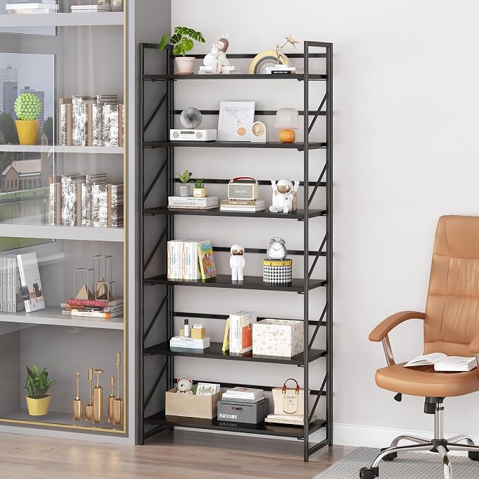 JSB 6 Tier No Assembly Folding Bookshelf, 30.7" Wide Foldable Storage Bookcase - Image 5